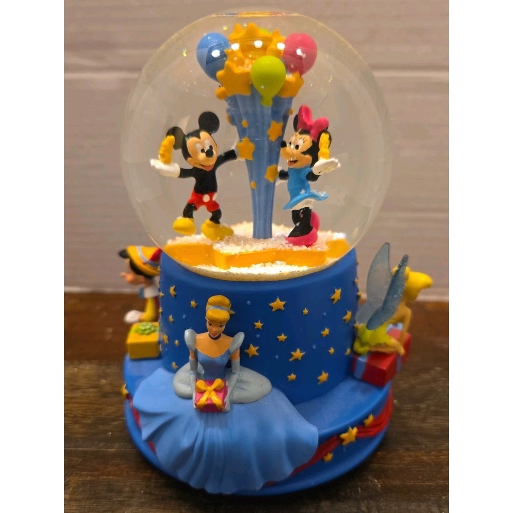 Disney 100th Birthday Musical Snow Globe Mickey Cinderella Tinkerbell DAMAGED